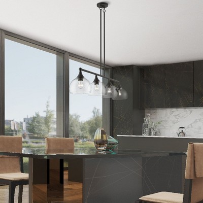 Bronze 4-Light Linear Chandelier with Clear Glass Shades