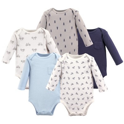 Hudson Baby Infant Boy Cotton Long-Sleeve Bodysuits 5pk, Basic Paper Airplane, 0-3 Months