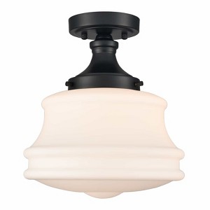 Claxy Black Ceiling Light Milk Glass Schoolhouse Light Fixture - 1 of 4