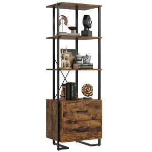 4-Tier Bookshelf with Drawers and Open Shelves 70.9 Inch Tall Storage Bookcase for Living Room Bedroom Office - 1 of 4