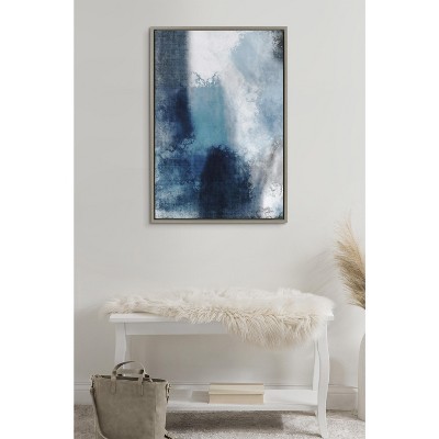 Sylvie Aqua and Gray Abstract Canvas Art with Polystyrene Frame