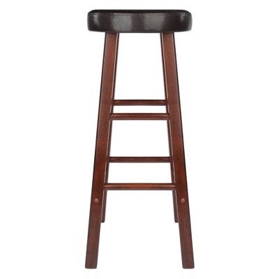 Transitional Walnut Brown Wood Bar Stool with Espresso Cushion, 30"