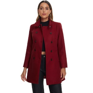 Allegra K Women's Winter Double Breasted Stand Collar Side Pocket Vintage Pea Coats - 1 of 4