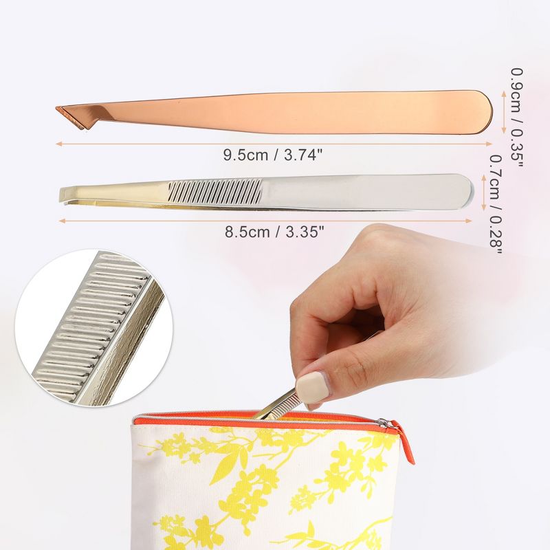 Unique Bargains Twill Stainless Steel Eyebrow Tweezers Rose Gold Tone 2 Pcs, 4 of 7