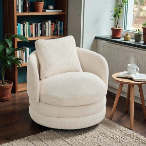 Mshliw Swivel Accent Chair with 360° Rotation, Single Sofa, Chenille Upholstery, Ergonomic Armrests, Soft Cushion and Included Pillow - 1 of 4