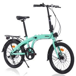 20 Inch Folding Bike, 7 Speed Shifter Foldable Bicycle, Portable Commuter Bikes With Adjustable Seat, Double Disc Brakes, Lightweight Steel Frame Bike - 1 of 4