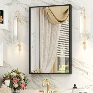 Apmir H Rectangular High-Strength Tempered Glass and Aluminum Alloy Framed French Cleat Mounted Wall Decor Bathroom Vanity Mirror in Matte Black - 1 of 4