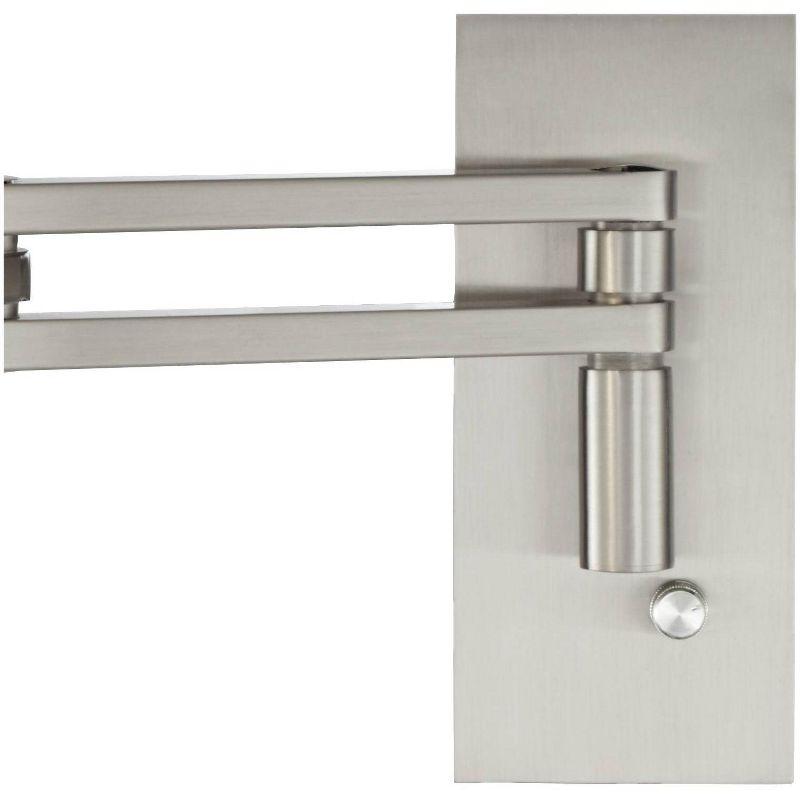 Possini Euro Design Tremont Modern Swing Arm Wall Lamp Brushed Nickel Metal Plug-in Light Fixture White Drum Shade for Bedroom Bedside Living Room, 4 of 8