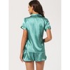 cheibear Women's Silky Satin Button Down Shirt with Shorts Sleepwear Pajama Sets - 3 of 4