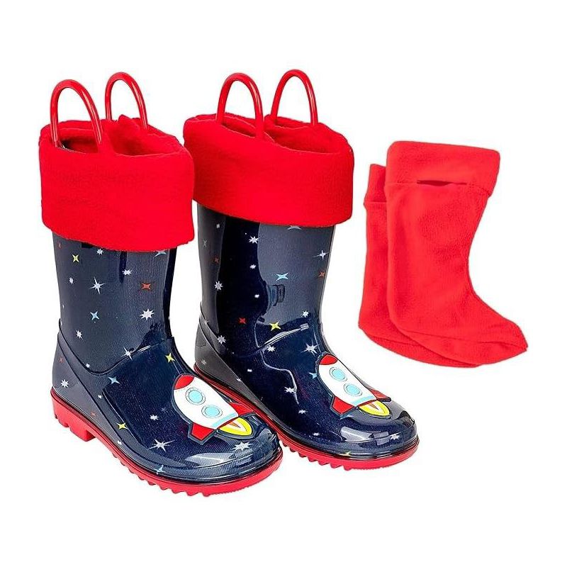 Addie & Tate Boys and Girls Rain Boots with Sock, Kids Rubber Boots- Size 8T to 12 years (Space/Celestial), 1 of 3
