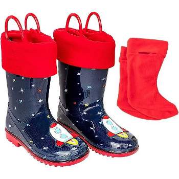Addie & Tate Boys and Girls Rain Boots with Sock, Kids Rubber Boots- Size 8T to 12 years (Space/Celestial)