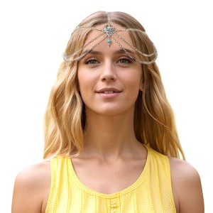 Unique Bargains Multi-layered Turquoise Headpiece Silver Tone 1 Pc - 1 of 4