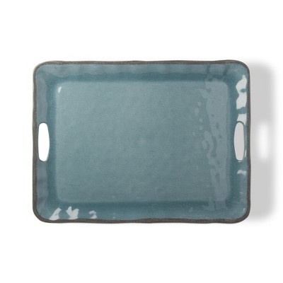 tagltd 19.75L in. x 11W in. Veranda Cracked Glaze Solid Wavy Edge Melamine Serving Tray   Indoor Outdoor Rectangle Aqua Blue