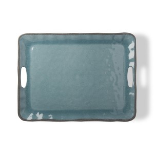 tagltd 19.75L in. x 11W in. Veranda Cracked Glaze Solid Wavy Edge Melamine Serving Tray   Indoor Outdoor Rectangle Aqua Blue - 1 of 2