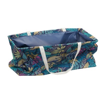 Blue Floral Canvas Utility Tote with Vinyl Lining