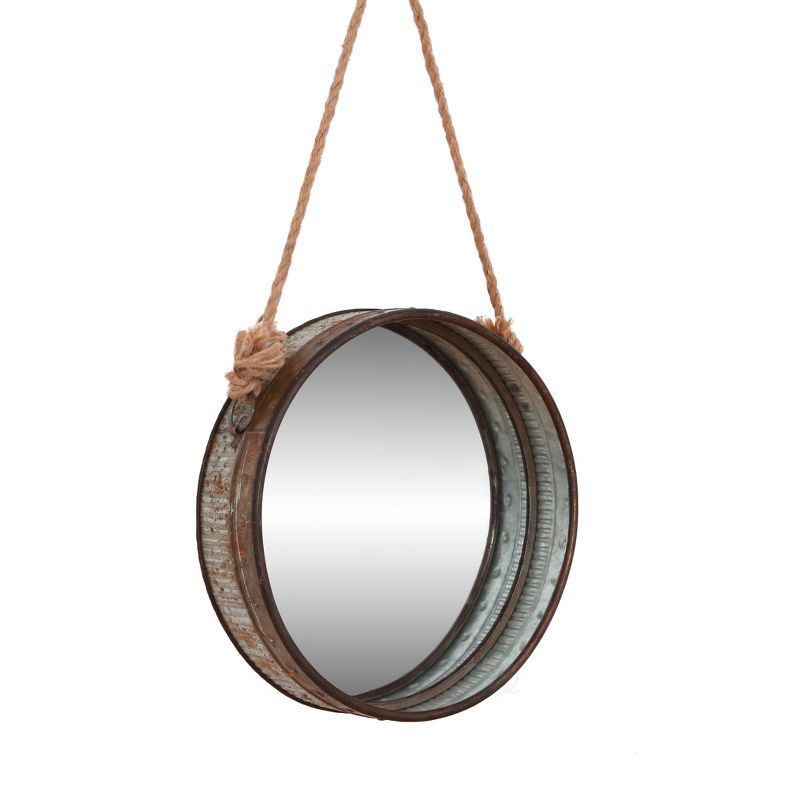 Vintiquewise Galvanized Metal Framed Round Wall Mirror with Rope, 4 of 7
