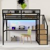 TIRAMISUBEST Queen Loft Bed with Bulit-in Desk and Charging Station, Full Size Metal Loft Bedframe with Storage Staircase and LED Light for Kids Teens - 3 of 4