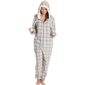 Just Love Womens One Piece Winter Holiday Adult Bodysuit Faux Shearling Lined Hoody Xmas Pajamas - 1 of 4