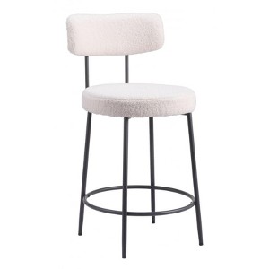 Shearling Fabric Counter Stool 36.4"H, Ivory & Black Finish With Steel Frame (Set of 2) by Zuo Modern - 1 of 4