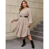 Clearlove Plus Size Women's Casual Knit Long Sleeve Swing Dress with Belt - 3 of 4