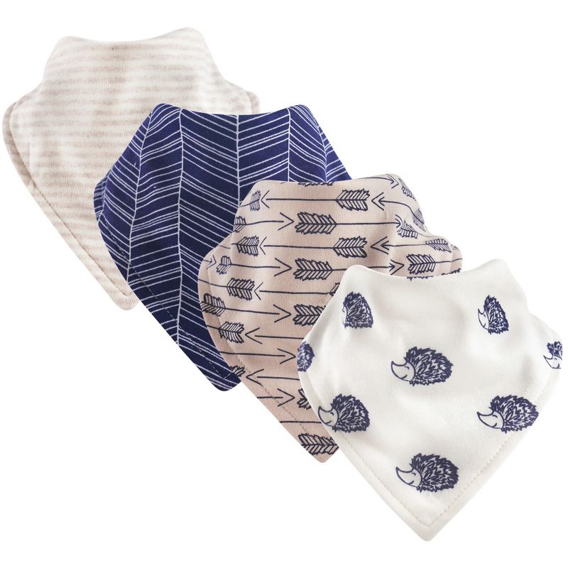 Touched by Nature Baby Boy Organic Cotton Bandana Bibs 4pk, Hedgehog, One Size, 1 of 2