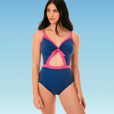 bright pink one piece swimsuit