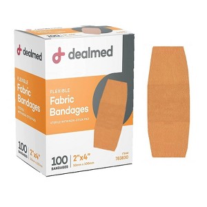 Dealmed Fabric Flexible Adhesive Bandages   100 Count (24 Pack) Bandages with Non-Stick Pad, Latex Free, Wound Care for First Aid Kit, 2" x 4" - 1 of 1