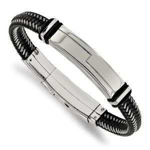 Black Bow Jewelry Stainless Steel Black Leather & Rubber I.D. Bracelet, 8.25 or 8.75 In - 1 of 2
