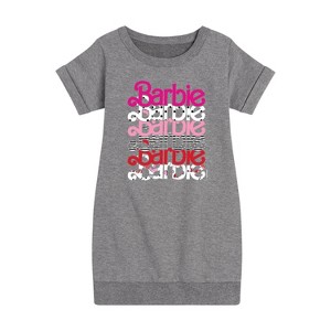 Girls' - Barbie - Stacked Barbie Vday Graphic Short Sleeve Fleece Dress - 1 of 4