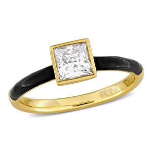 EVERLY JEWELRY | Yellow Plated Sterling Silver 7/8 ct TGW Created White Moissanite Solitaire Ring with Black Enamel - 1 of 4