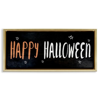 Stupell Industries Happy Halloween Spooky Stars Black Framed Floater Canvas Wall Art