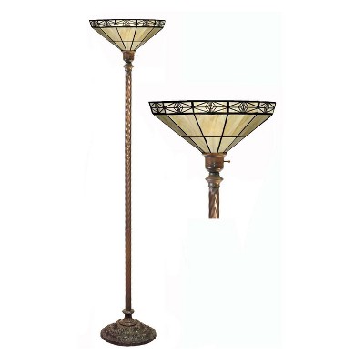 Warehouse Of Tiffany 15" x 15" x 72" Tiffany Style Mission Style Torchiere White : Stained Glass
