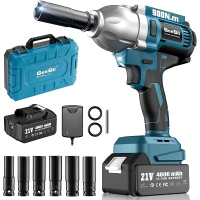 SEESII 21V High Torque Impact Wrench Kit with 4.0Ah Batteries & Case - Powerful Cordless Tool for Car Repair, Home DIY, Lug Nut Removal