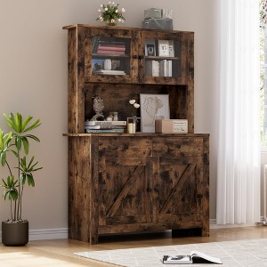 63'' Tall Kitchen Pantry Storage Cabinet with Microwave Stand, Drawers & Glass Doors, Farmhouse Hutch Cabinet Coffee Bar Station for Apartments - 1 of 4