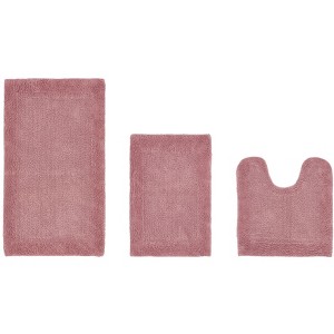 Edge Bath Rug 100% Premium Cotton Ultra-Soft Water Absorbent Tufted Solid Reversible 3 Piece Bathroom Rug Set for Machine Washable Bathmat - 1 of 4