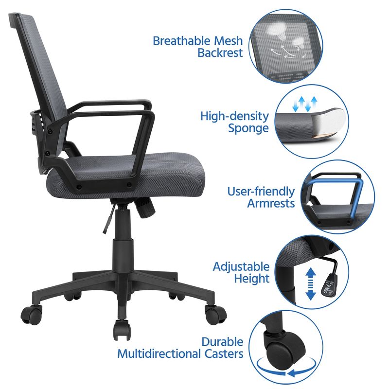 Yaheetech Adjustable Mid-Back Office Chair Computer Chair with Wheels, 5 of 10