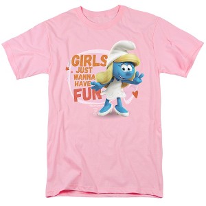 The Smurfs Smurfette Girls Just Wanna Have Fun Adult T-Shirt Pink - 1 of 4