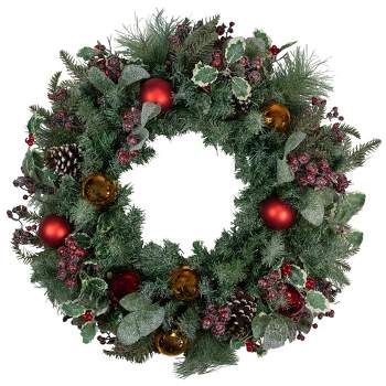 Northlight Frosted Long Needle Pine and Ornaments Artificial Christmas Wreath, 32-Inch