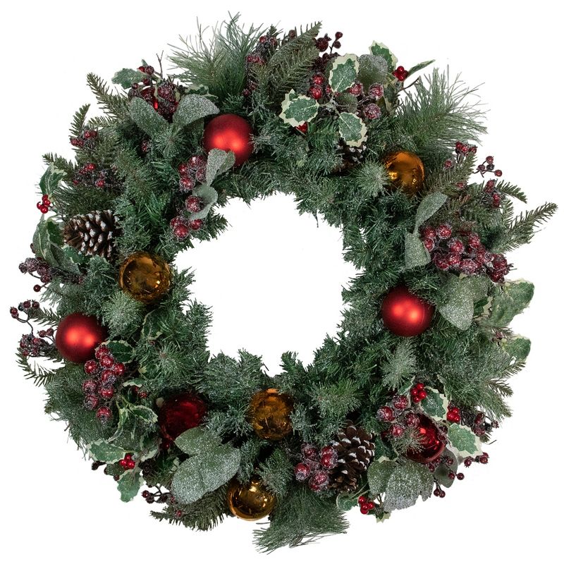 Northlight Frosted Long Needle Pine and Ornaments Artificial Christmas Wreath, 32-Inch, 1 of 4