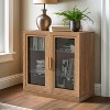 PexFix 31" Modern Wood Bookshelf Storage Cabinet with 2 Glass Door and Adjustable Shelf for Kitchen Bedroom Entryway Living Room Dinning Room Natural - 3 of 4
