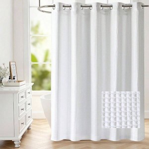 Waffle No Hooks Shower Curtain with Snap in Liner Cotton Blend Fabric Bathroom Hotel Quality White 71 Wx 74 L - 1 of 4