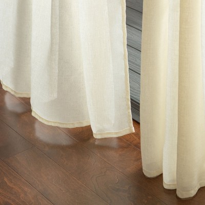 Yellow Faux Belgian Flax Semi-Sheer Window Curtain Panels, 52 x 96 Inches