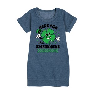 Girls' - Instant Message - St. Patrick's Day Here For The Shenanigans Graphic Short Sleeve Fleece Dress - 1 of 4