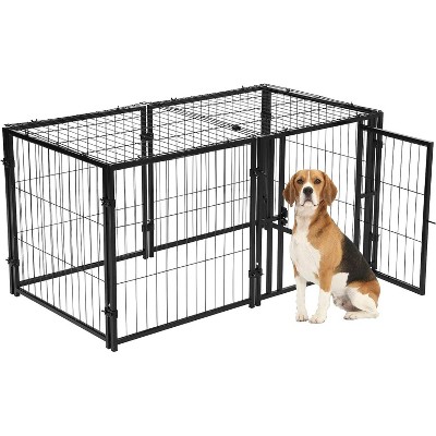 Garvee 42 Inch Heavy Duty Foldable Dog Crate with Removable Tray Wheels Dual Feeding Doors and Divider