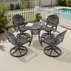 5-Piece Round Cast Aluminum Patio Set with Swivel Chairs,Blue Cushions,and Umbrella Hole - 4 of 4