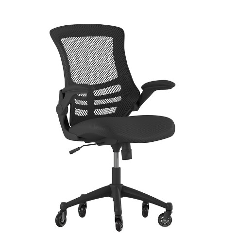 Flash Furniture Kelista Mid Back Black Mesh Swivel Ergonomic Task Office Chair with Flip Up Arms and Transparent Roller Wheels