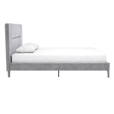Full Light Gray Velvet Upholstered Platform Bed with Tufted Headboard