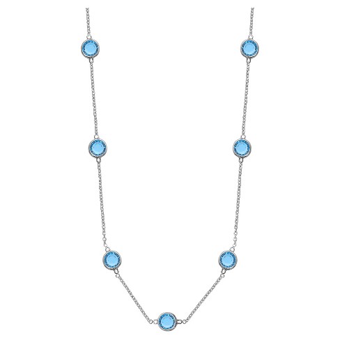 Station Necklace In Silver Plate With 7 Blue Bezel Set Crystals From ...