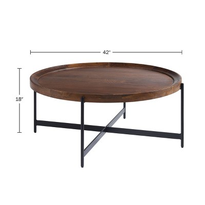 43.5" Chestnut & Black Round Wood-Metal Coffee Table