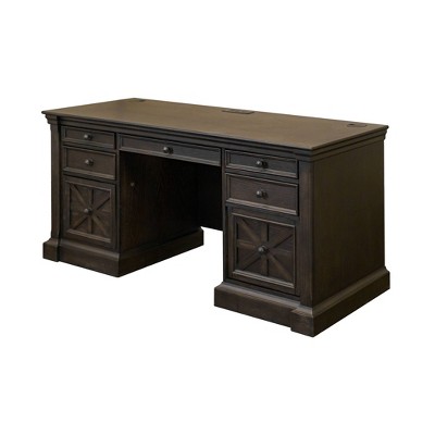 Kingston Dark Brown Wood Office Desk with Hutch and USB Ports